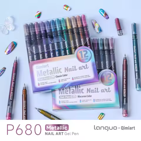 Languo×Qimiart P680 12-Color 1.0mm Metallic Nail Art Pens, Large Ink Capacity with Smooth Flow, High