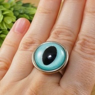 Blue Glass Siamese Cat Eye Ring Evil Eye Protection Adjustable Ring Jewelry Gift