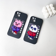 I.Case_Store 2 Flat Straight Black Soft Case Panda Piggy Hoodie Motif Cute Animal Cartoon Compatible