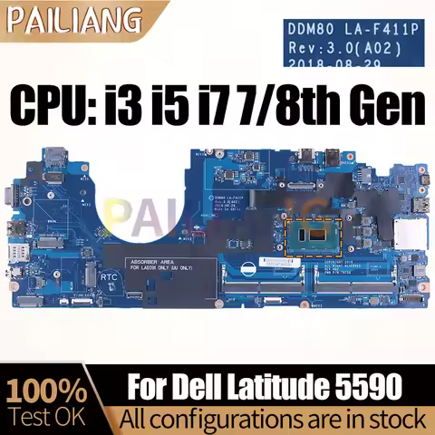 For DELL Latitude 5590 Notebook Mainboard LA-F411P i3 i5 i7 7/8th Gen 01RFXJ 0FJGHG 0T30H8 Laptop Mo
