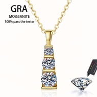 【 GRA Certificate Attached 】 1CT moissanite necklace, fashionable three diamond pendant S925 pure si