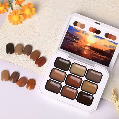 1pc 9-Color Maillard Caramel Brown Retro Solid Gel Nail Polish Tray Removable UV&LED Gel Oil Paintin