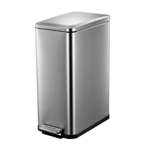 50L Slim Stainless Steel Kitchen Trash Can with Soft-Close Lid and Removable Bucket for Narrow Space