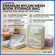 Transparent Mesh Book Bag – L-Shaped Zipper Storage Pouch for Student Subject Organization