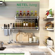 ﹍NETEL Kitchen Organizer Wall-Mounted Spice Rack 304 Stainless Steel Storage Rack Rak Dapur