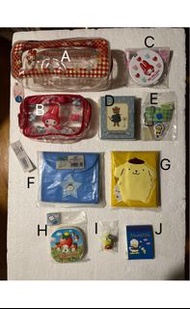 Sanrio 精品 （$28 -198）～ M/M 收納袋、藥丸盒、Winkipinki 微形記事冊兩本一套、大口仔小鉸剪、大口仔銀包、布甸狗銀包、Strawberry King 梳鏡盒、Keropp