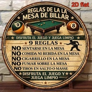 2D Flat, 1pc 8x8in/20x20cm 2D Flat Round Aluminum Sign, Vintage Aluminum Plaque with Billiards Table
