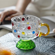 Gorgeous glass juice cup / Ins style painted low footed glass cup / ice cream cup / coffee cup