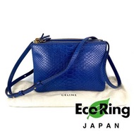 ☆ Celine 思琳 Blue Python Skin Trio Shoulder Bag 藍色蟒蛇皮肩揹袋 100%真品