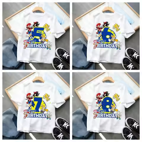 New Sonics Children T-shirt Kawaii Cartoon Birthday Number 4-9 3D Printed T-shirt Boys Short Sleeves