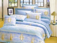 【田園兔-藍色】單人床包+舖棉2用被套三件組,100%純棉