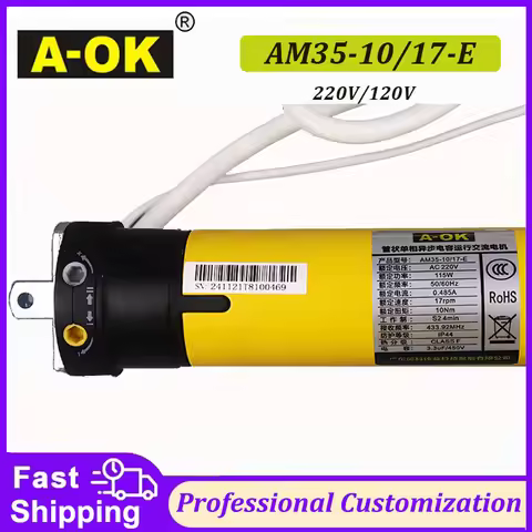A-OK AM35 10/17 230V/120V Rolling Tubular Motor,RF433 Remote, for 40/45mm/47mm/50mm Tube,for Rolling