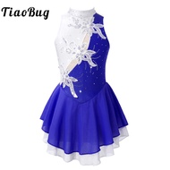 Child Girls Sequin Floral Figure Ice Skating Dress Rhinestone Gymnastics Leotard Ballroom Ballet Dan