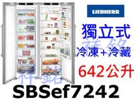 嘉儀德國LIEBHERR利勃642公升獨立式冷凍+冷藏雙門對開冰箱SBSef7242請詢價