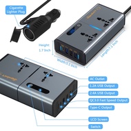 200W Car Power Inverter New Car Plug Adapter DC12V/24V to AC220V Converter with 1.2A 2.4A USB 1 QC3.