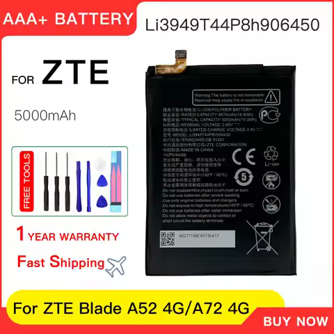 Genuine Li3949T44P8h906450 5000mAh Battery For ZTE Blade A52 4G/A72 4G Phone Replacement Battery Bat