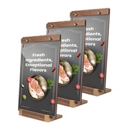 Tabletop for Menu Poster Clear Acrylic Sign Holders 8.5 X 11 3 Pack with Walnut Wood Base Commercial