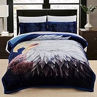 JML Sherpa Fleece Blanket, 3-Piece Plush Sherpa Blanket King with Pillow Shams - Soft, Warm, Korean Style Embossed Borrego Bed Blanket (Printed - Eagle, King 79" x 91")