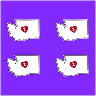 4 Pack | I Love Washington State Shaped Decal Sticker with Red Heart | Water Proof 3.5 Inch | WA | A