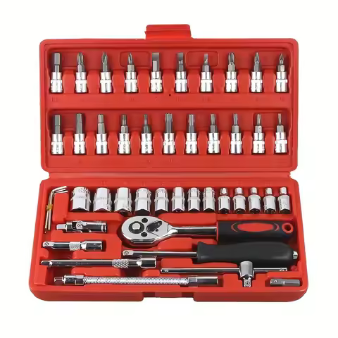 46pcs Car/Bicycle Repair Tool Kit - Ratchet Torque Wrench, Spanner, Screwdriver, Socket Set for Auto