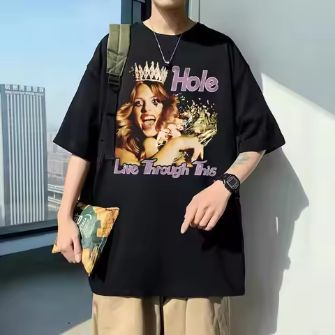 Alternative Grunge Rock Band Hole Courtney Love Live Through This Album Graphic T-shirt Mens Casual 