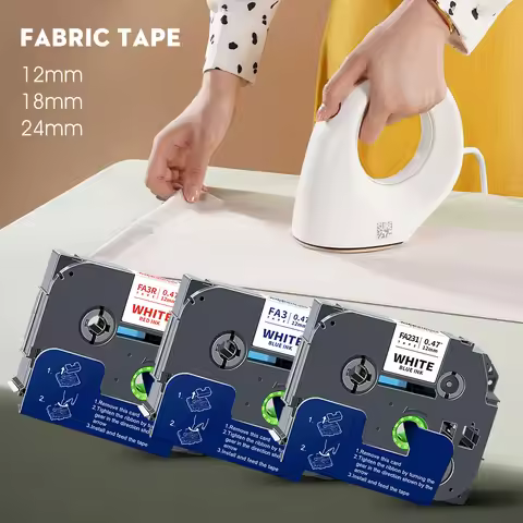 12/18/24mm Compatible Brother Fabric Tape FA231 FA241 FA251 White Tape Iron on Fabric Clothes for Br