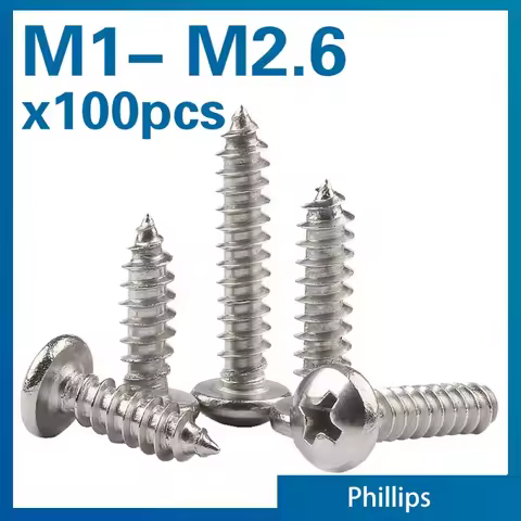 100pcs/lot Loan Tapping Screw Stainless Steel Cross Recessed Round Head M1 M1.2 M1.4 M1.5 M1.7 M1.8 