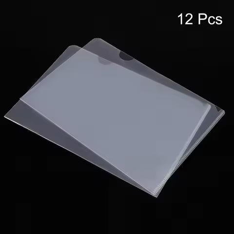 12Pcs L Type Folders A5 8.8 x 6.3" Plastic File Project Pockets Clear Paper Document Jacket Sleeve f