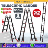 8 Step Black Transformable Telescopic Extendable Ladder Heavy Duty Aluminium Alloy Thickened Ladder 