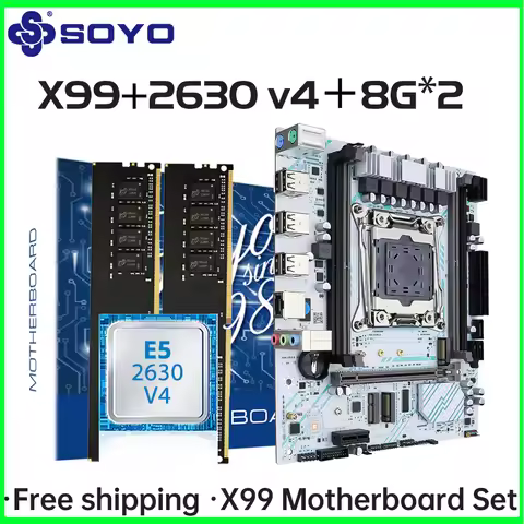 SOYO X99 Motherboard Kit LGA 2011-3 with E5 2630 V4 CPU 16G=2*8G DDR4 REG ECC Memory M.2 NAME Comput