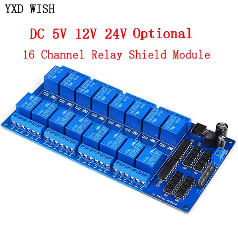 16 Channel Relay Shield Module DC 5V 12V 24V with Optocoupler LM2576 Microcontrollers Interface Powe