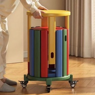 Trendy Solid Wood Dopamine Color Round Home Stackable Stool Stacking Coffee Side Table Bench