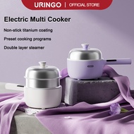 URINGO Mini Electric Cooker Non-stick Double Layer Steamer Multifunctional Hot Pot Cooking（2L）