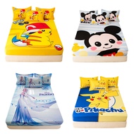 【Reeady Stock】100% cotton mattress cover / cartoon Pikachu sheet Ice queen  Bedsheet Set Queen Fitte