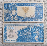 uang souvenir 1.000 Sukarno melengkung 1964 gambar penari serimpi 9 miring Garuda emas soufenir 1000