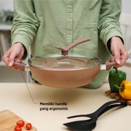 Magna Wok Pan Multipurpose Non-Stick Pan Gold Color With Non-Stick Glass Lid Strong Durable
