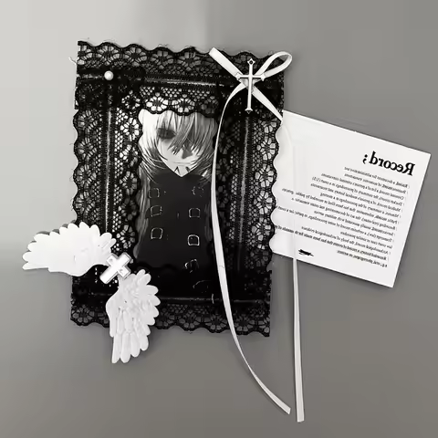 Black Angel Photo Frame with Wings Handmade Card Holder 3 Inch Kpop Idol DIY Photocard Sleeves Anime