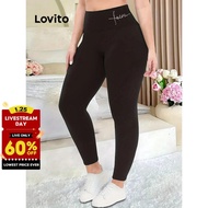 Lovito Plus Size Curve Leggings Casual Letter Leggings for Women LNE72219