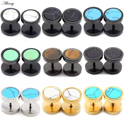 Alisouy 2pcs Stainless Steel Double Sided Round Stone Dumbbell Mens Women Screw Stud Barbell Piercin