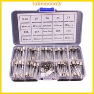 TAK 9 Values 72pcs 6x30mm 250V Fuses Glass Tube Fast Glass Tube Fuses Assortment Kit