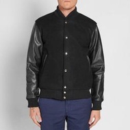 MKI Varsity Wool Leather Jacket黑色羊毛真皮袖棒球外套S號ASOS Nike