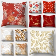 Golden Red Plant Pattern Polyester Cushion cover Square Pillowcase 40x40cm 45x45cm CNY Decor Sarung Bantal