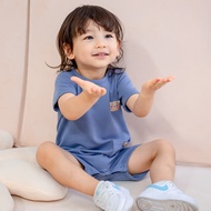 Lebear Signature Embroidery Onesie in Steel Blue