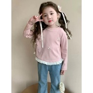 Girls' long top Blouse with lace ribbon 1-8 years old