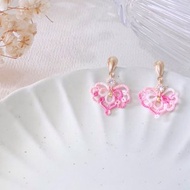 心絃 心形蕾絲 甜美 粉紅色 925銀耳環