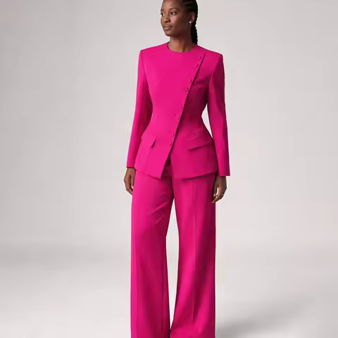Fashion Single Breasted Women's Suits Blazer Luxury O-neck Regular Length 2 Piece Jacket Pants Outfi