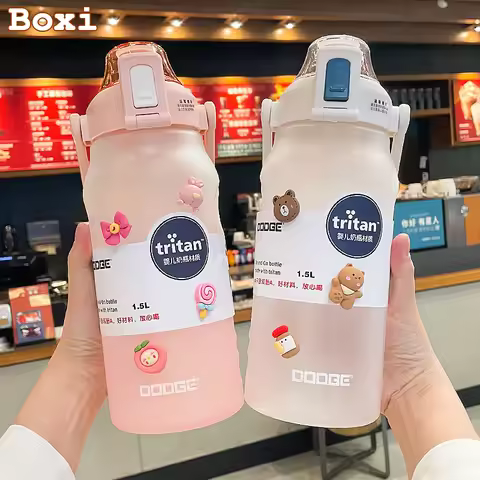 1500/2000ml Large Capacity Tritan Water Bottle With Time Marker Leak-Proof BPA Frosted Gradient Colo