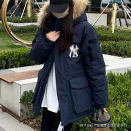 MLB Large Fur Collar Down Jacket Goose Down Warm Windproof Fur Collar Hooded Jacket Tooling Men Wome