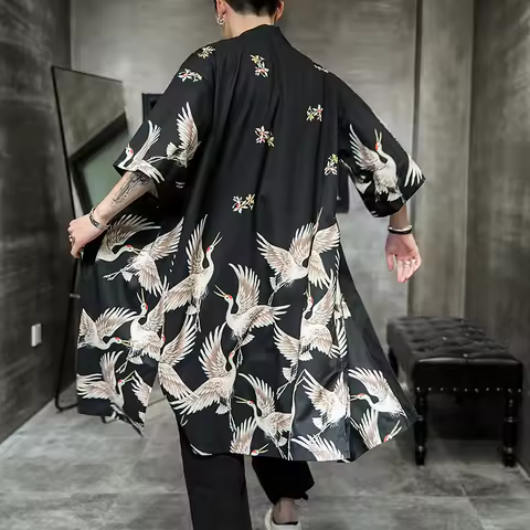 High Quality Yukata Haori Men Japanese Long Kimono Cardigan Samurai Costume Clothing Nightwear Jacke