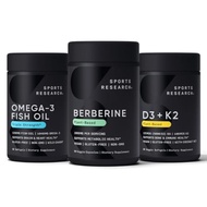 Sports Research Vegan Berberine & Vitamin D3 + K2 Supplements complemented by Triple Strength Omega 